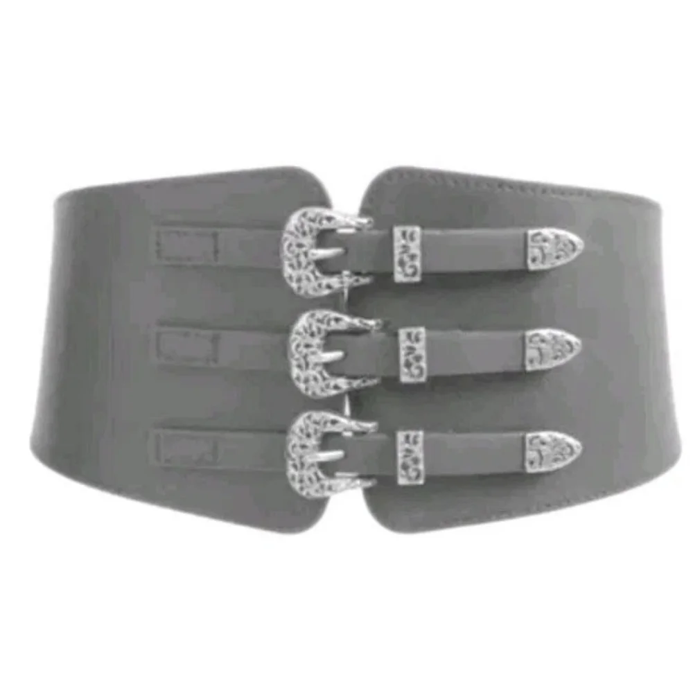 BP Western Triple Buckled Waist Cincher Hip Belt Black Sm/Med Snap Stretchy Nwt